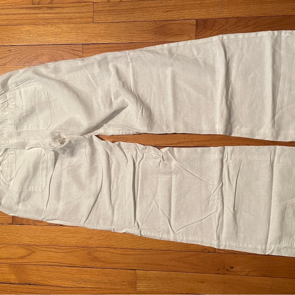 White Linen Pants With Fold-Over Waistband